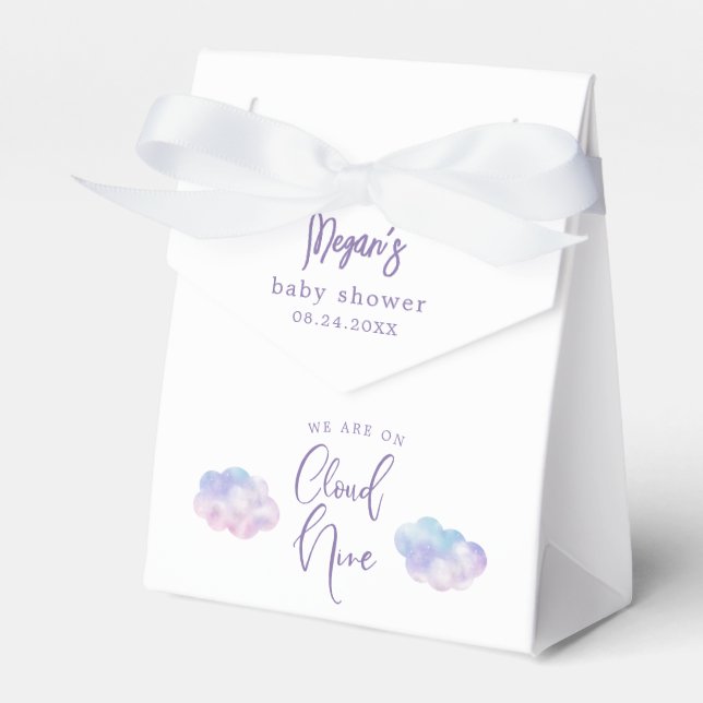 Dreamy Pastel Cloud Nine Girl Baby Shower Favor Box (Front Side)