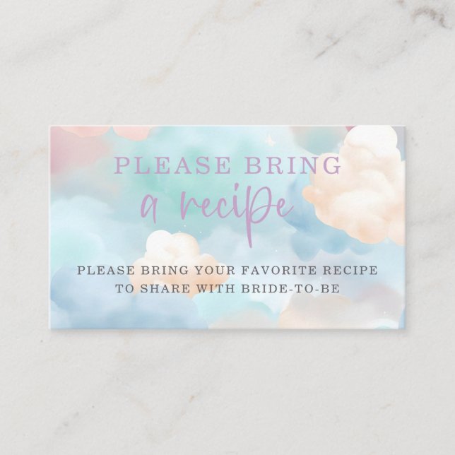 Dreamy Pastel Clouds Bridal Shower Recipe Request Enclosure Card (Front)