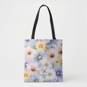Dreamy Pastel Daisies Pattern Watercolor Tote Bag