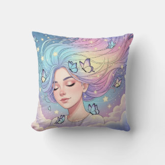 Dreamy Pastel Girl Butterfly Aesthetic Throw Pillow