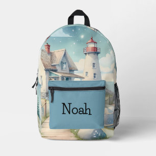 Dreamy Pastel Lighthouse by the Sea Printed Backpack