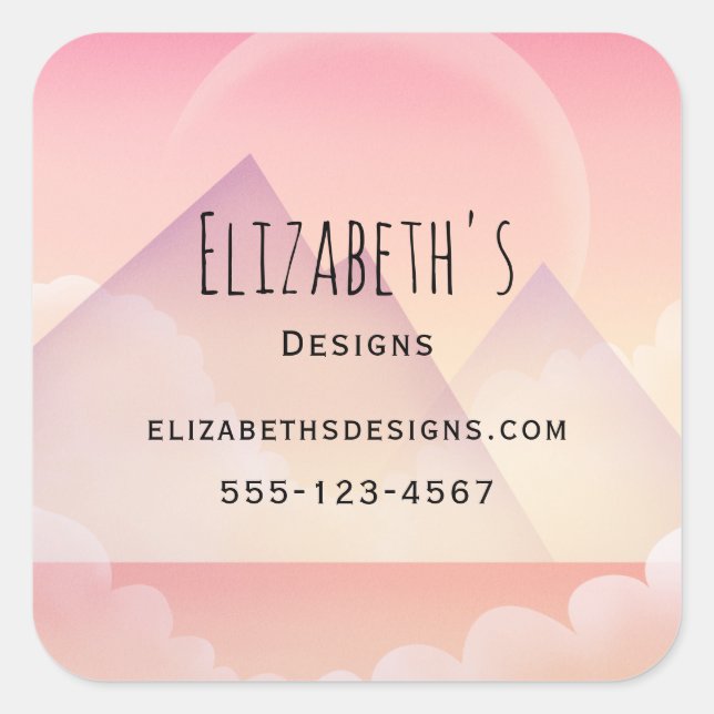 Dreamy Pastel Mountain Landscape Business Square Sticker (Front)