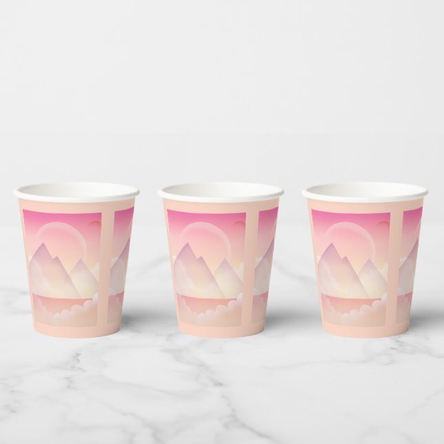 Dreamy Pastel Mountain Landscape Paper Cups (Multi)
