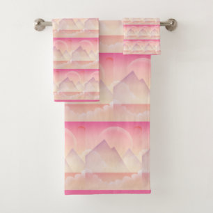 Dreamy Pastel Mountain Landscape Pattern Bath Towel Set