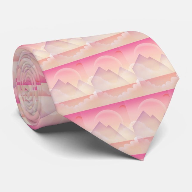 Dreamy Pastel Mountain Landscape Pattern Tie (Rolled)