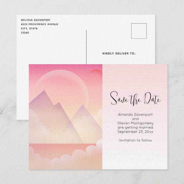 Dreamy Pastel Mountain Landscape Save the Date Invitation Postcard (Front/Back)