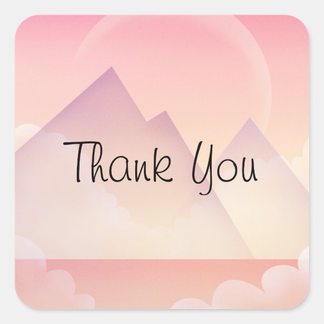 Dreamy Pastel Mountain Landscape Thank You Square Sticker (Front)