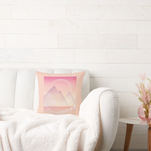 Dreamy Pastel Mountain Landscape Throw Pillow (Couch)