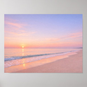 Dreamy Pastel Pink Beach Sunrise Coastal Poster