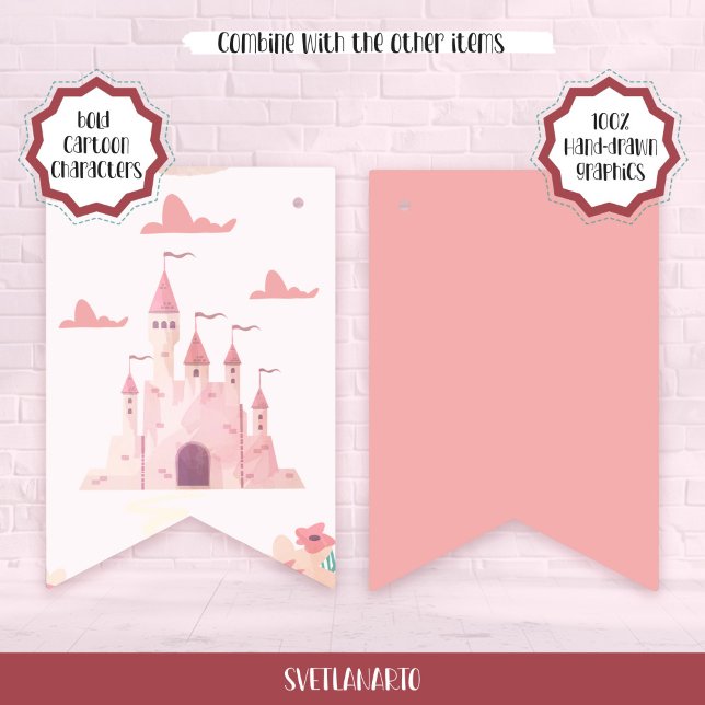 Dreamy Pastel Pink Castle Bunting Flags (Pair view)