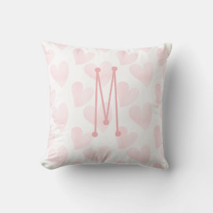 Dreamy Pastel Pink Hearts Monogrammed Throw Pillow