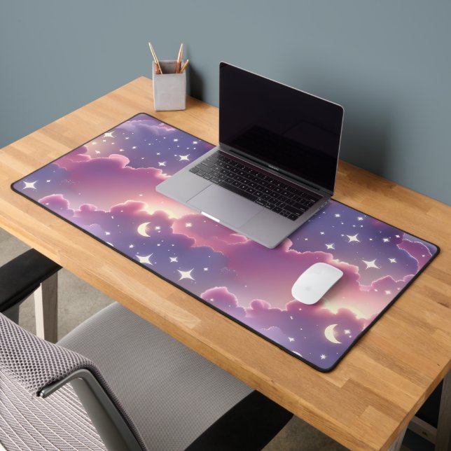 Dreamy Pastel Pink Lavender Celestial Moon Desk Mat (Office 2)