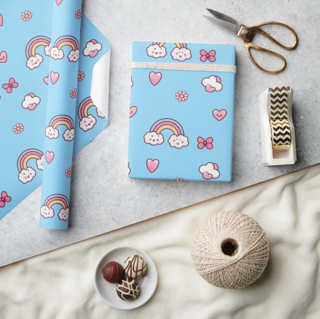 Dreamy Pastel Rainbow Blue Wrapping Paper (Crafts)