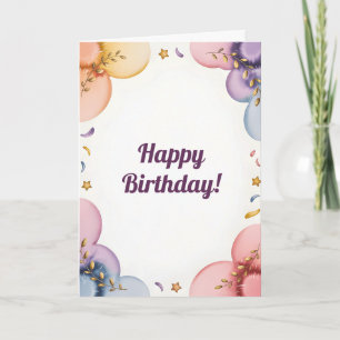Dreamy Pastel Watercolor Floral Border with Gold Card