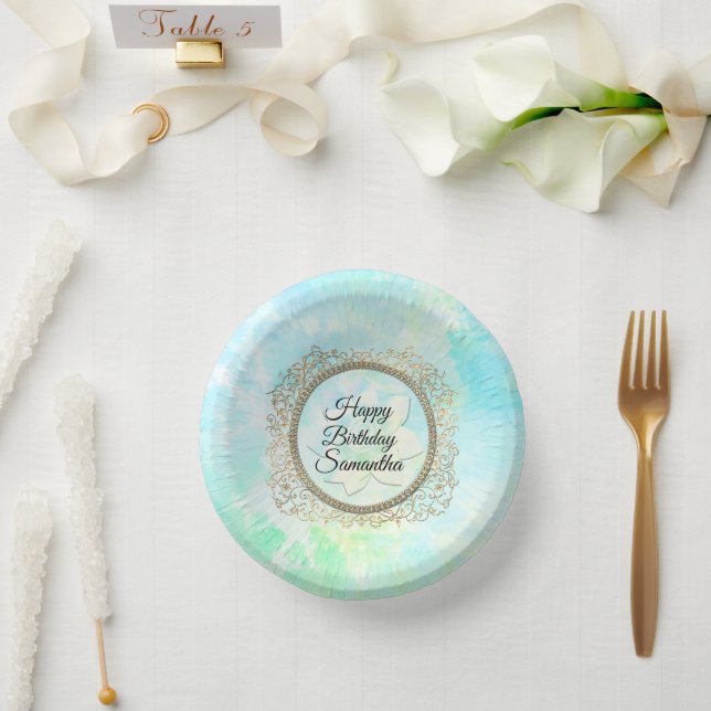 Dreamy Pastels Lotus Flower Personalized Birthday Paper Plate (Wedding)