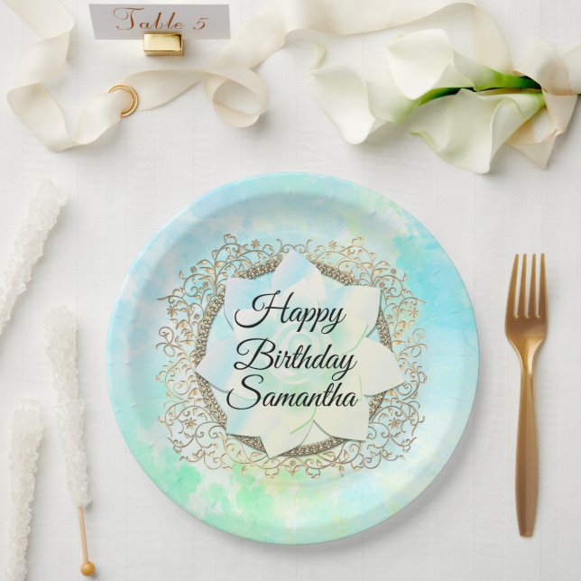Dreamy Pastels Lotus Flower Personalized Paper Plate (Wedding)