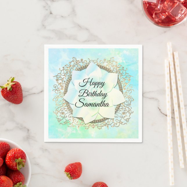 Dreamy Pastels Lotus Personalized Birthday Napkin (Insitu)