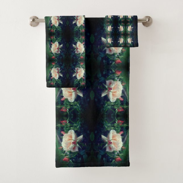 Dreamy Peach Rose And Buds Abstract Bath Towel Set (Insitu)