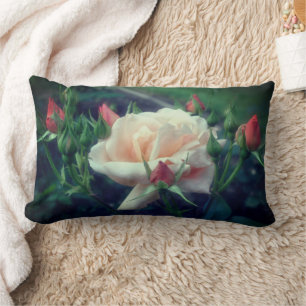 Dreamy Peach Rose And Buds   Lumbar Pillow