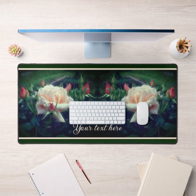 Dreamy Peach Rose And Buds Personalized Desk Mat (Office 1)