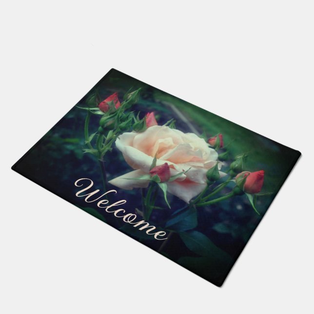 Dreamy Peach Rose And Buds Welcome Doormat (Angled)