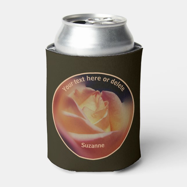 Dreamy Peach Rose Personalized  Can Cooler (Can Front)