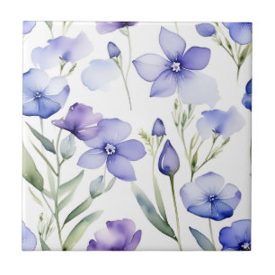 Dreamy Periwinkle Wildflowers Watercolor Tile