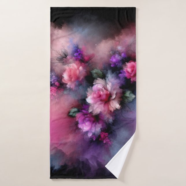 Dreamy Pink and Purple Roses Watercolor Bath Towel Set (Bath Towel)
