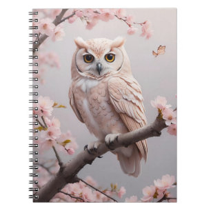 Dreamy Pink Cherry Blossoms Owl Notebook
