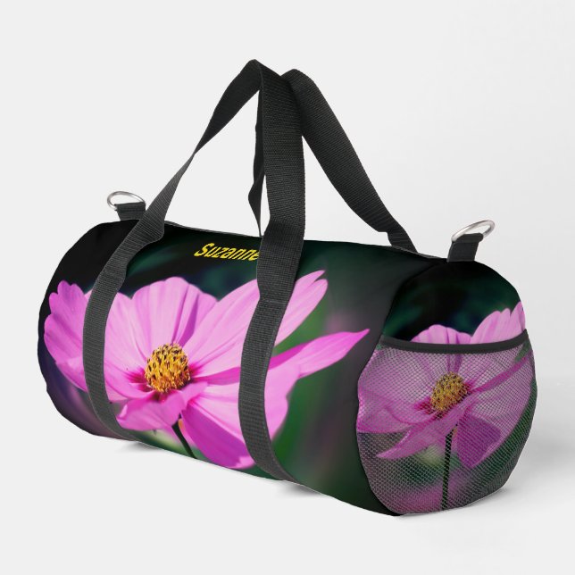 Dreamy Pink Cosmos Flower Personalized Duffle Bag (Right Corner)
