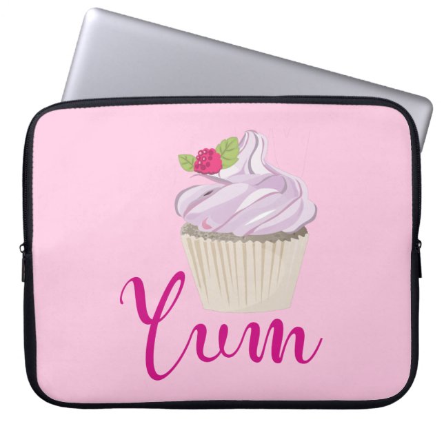 Dreamy Pink Cupcake with Raspberry Yum! Laptop Sleeve (Front)
