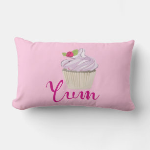 Dreamy Pink Cupcake with Raspberry Yum! Lumbar Pillow