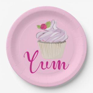 Dreamy Pink Cupcake with Raspberry Yum! Paper Plate