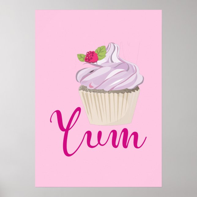 Dreamy Pink Cupcake with Raspberry Yum! Poster (Front)