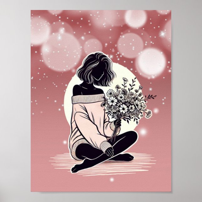 Dreamy Pink Elegance: A Woman's Quiet Reflection Poster (Front)