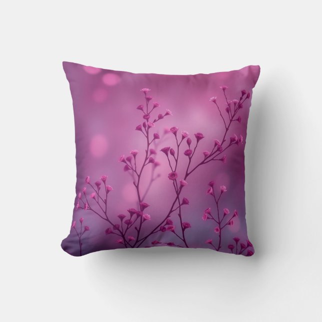 Dreamy Pink Floral Bokeh Throw Pillow (Front)