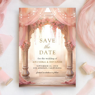 Dreamy Pink Floral Indian Mandap Hindu Wedding Save The Date
