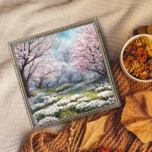 Dreamy Pink Flower Field Painting Photo Print