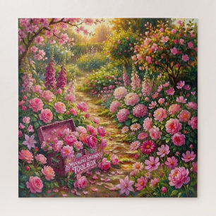 Dreamy Pink Flower Garden Path Painting Jigsaw Puzzle