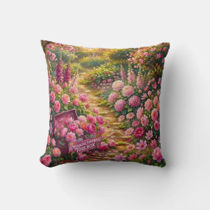 Dreamy Pink Flower Garden Path Painting Throw Pillow