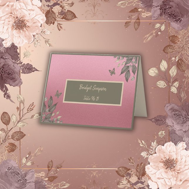 dreamy pink glitter foliage wedding seating card (Creator Uploaded)