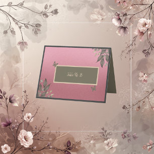dreamy pink glitter foliage wedding table card