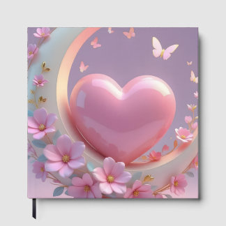 Dreamy Pink Heart, Moon & Blossom Butterfly Guest  Book