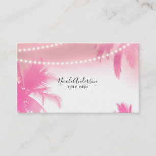Dreamy Pink Palm Trees & String Lights Beachy Glam Business Card