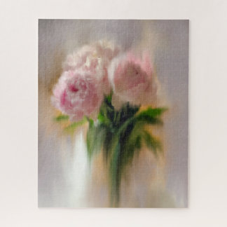 Dreamy Pink Peonies in White Vase Jigsaw Puzzle