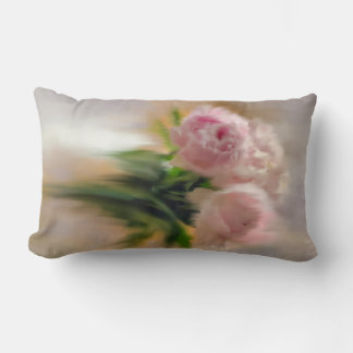 Dreamy Pink Peonies in White Vase Lumbar Pillow