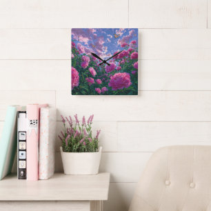 Dreamy Pink Peony Garden Art Square Wall Clock
