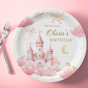Dreamy Pink Princess Castle Birthday Party Paper Plate