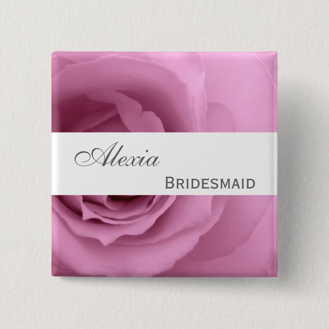 Dreamy PINK Rose Custom Name Bridesmaid V2 2 Inch Square Button (Front)