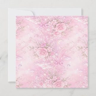 Dreamy Pink Rose Floral Pearls Bows Sparkle Pastel Save The Date